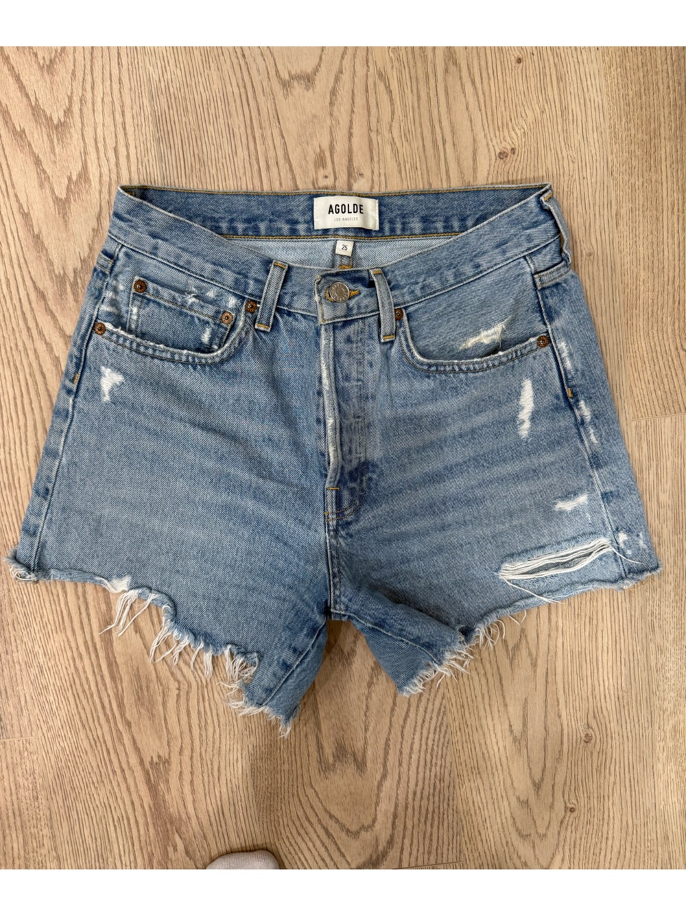 Agolde Light Wash Distressed Cutoff Denim Shorts